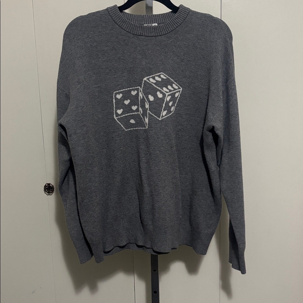 Gray Sweater with Dice Design